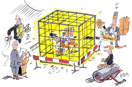 Bauunternehmer als Cage Fighter Cartoon