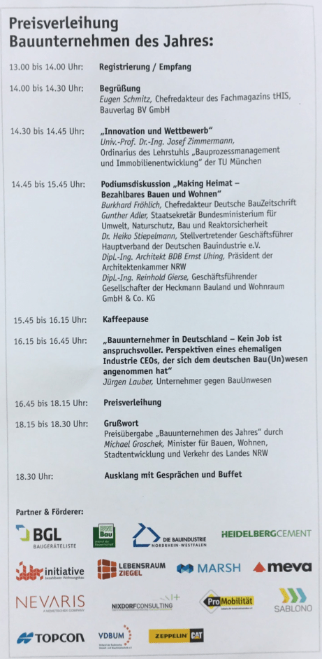 Programm Bauunternehmung des jahres 2016